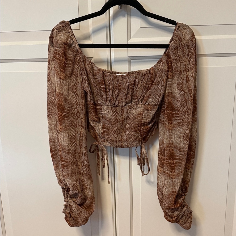 New Skylar + Madison Brown Snake Print Crop Top